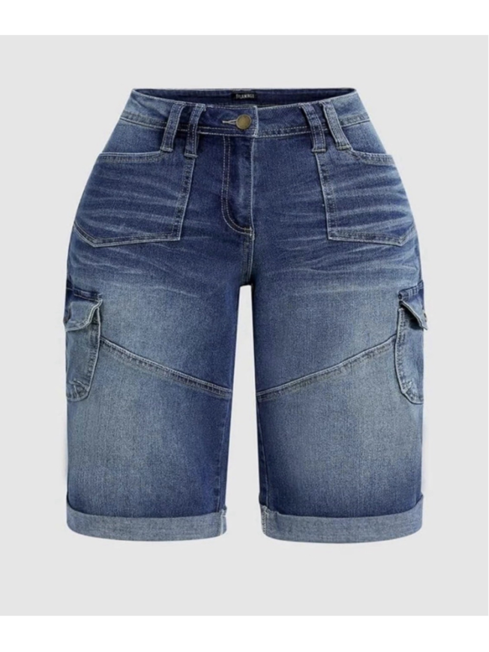 Flamingals Bermuda Denim Straight Leg Shorts with Flap Pockets S